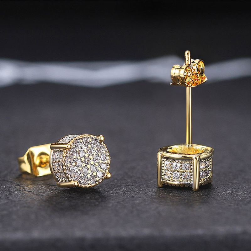 Pendientes Cao Shiman de hip hop con diamantes para hombre, pendientes redondos chapados en circón con microconjunto_voghion.com