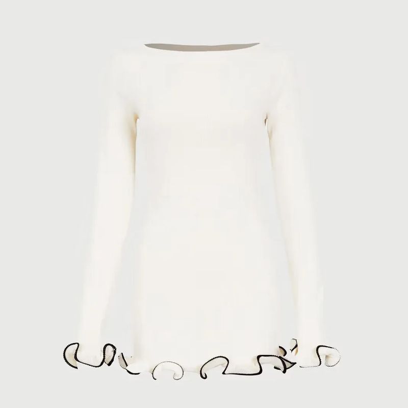 Sexy Slim Fit Langarm-Kurzrock für Damen, einfarbig, leichter Duft, elegantes Kleid mit Rüschenrand für Damen_voghion.com