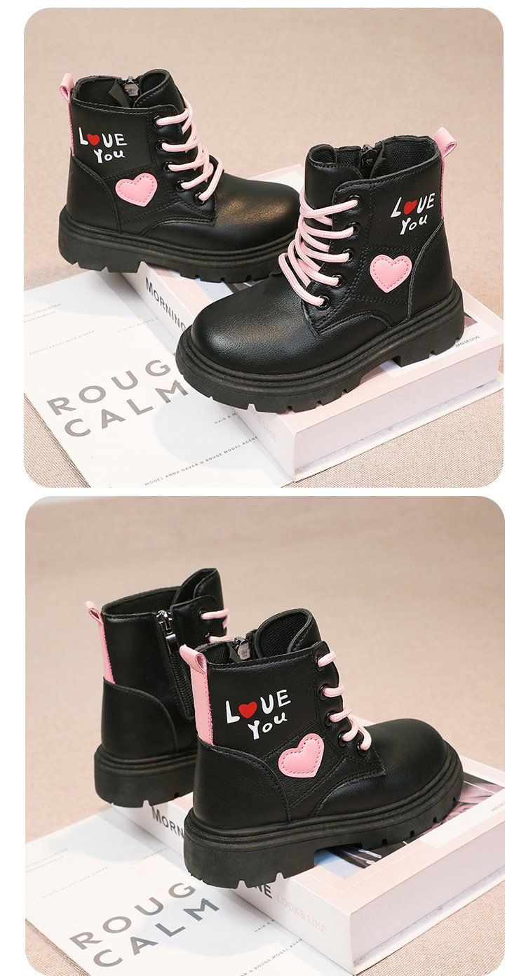 Bottines Martin doublées polaire pour fille – Bottines d'hiver pour enfants et ados, bottines courtes style princesse avec fermeture éclair latérale (pointures 26-37, noir/beige)_voghion.com