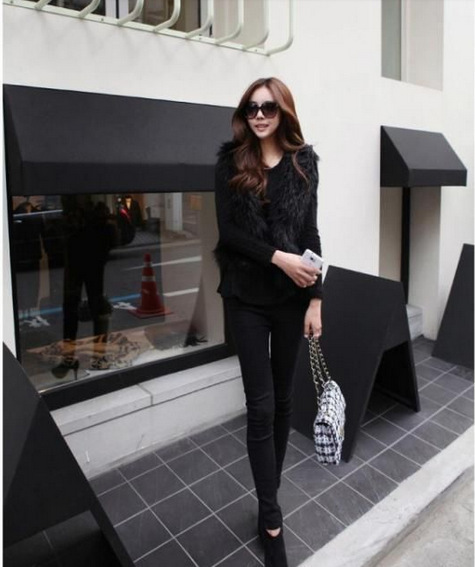 Kunstfellimitat Fuchsfellimitat Fell Damen Herbst und Winter kurze Weste Jacke_voghion.com