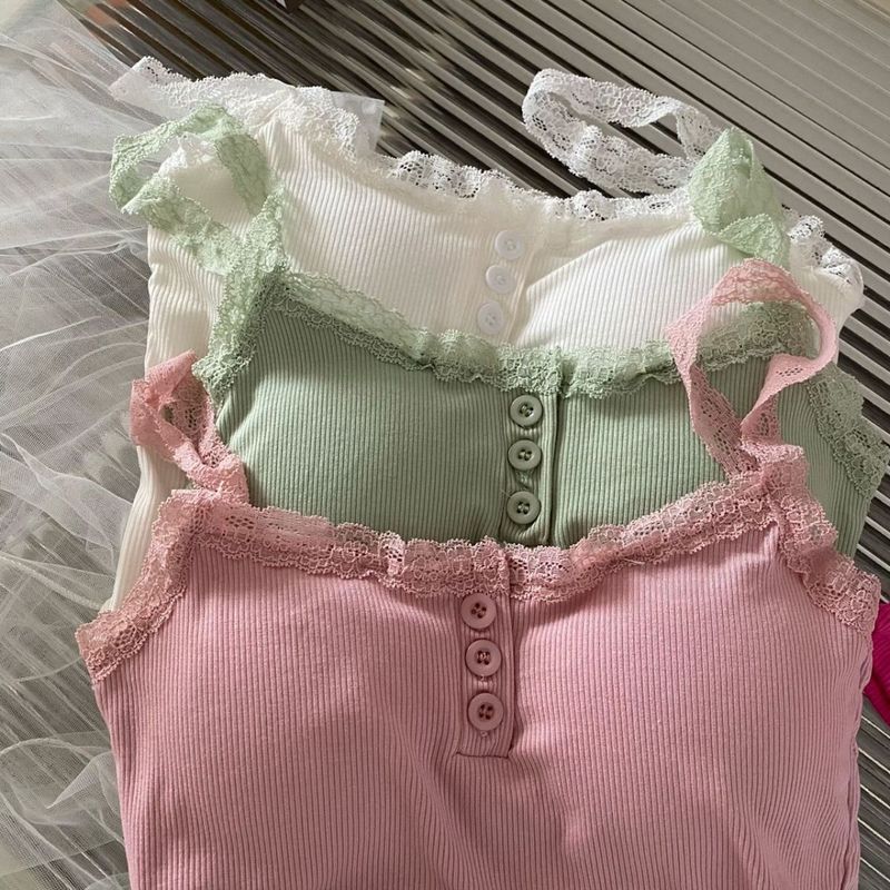 Women's Pure desire style lace suspenders white with chest pad vest for women in autumn outer wear beautiful back slim fit bottoming top_voghion.com