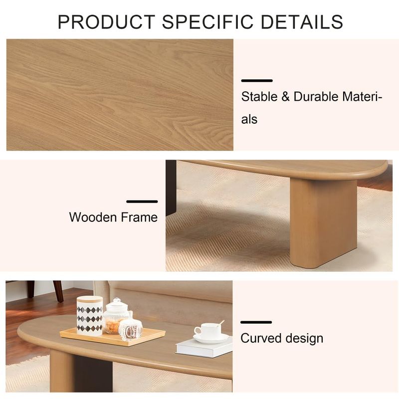 CREASION Tapered Tabletop 51'' Coffee Table Natural Wood Coffee Tables For Living Room_voghion.com