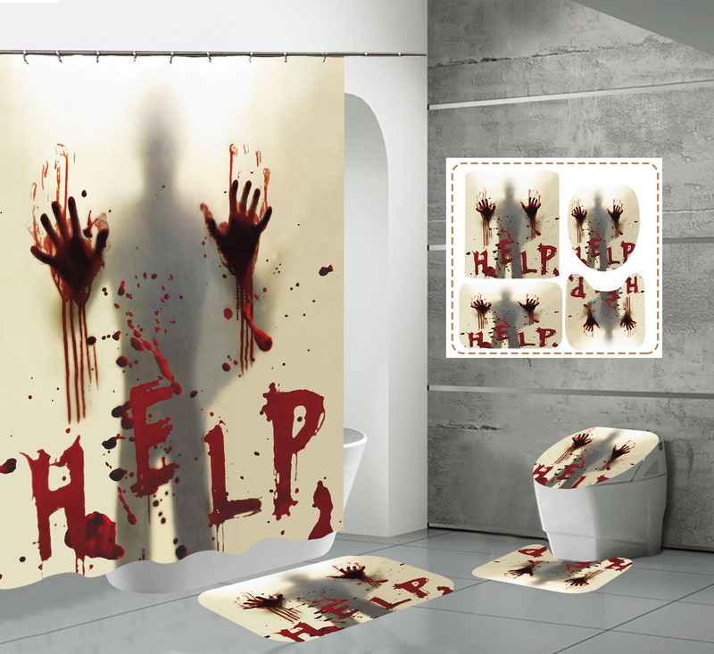 Halloween horror mão de sangue impressão digital de alta definição à prova d'água de poliéster divisor de banheiro curto_voghion.com