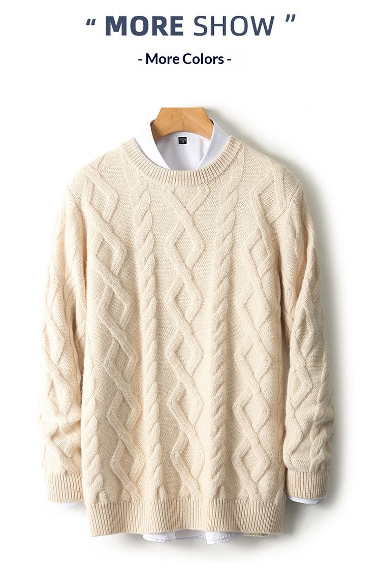 Nordmann 24 Autumn Winter 5-Needle Thickened Crew Neck Men's Long Sleeve Pullover Sweater Diamond Twist Wool Knitted Base Layer_voghion.com