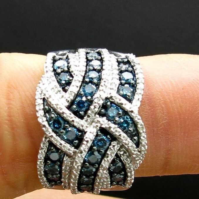 Blue Female Exaggerated Silver Plated Engagement Ring_voghion.com