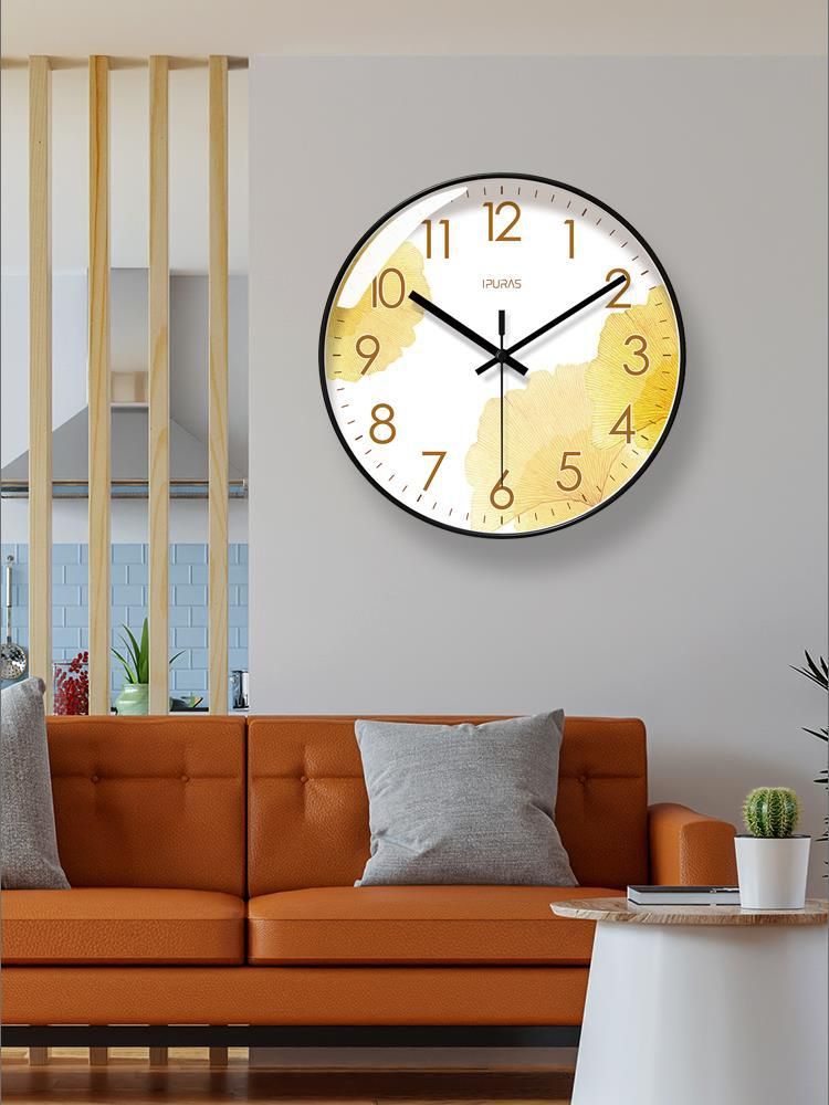 Yipula 6234 Wanduhr im goldenen Ginkgo-Stil für das Wohnzimmer, schlichter nordischer Stil, leise, Sekundenzeiger, Quarzuhr_voghion.com