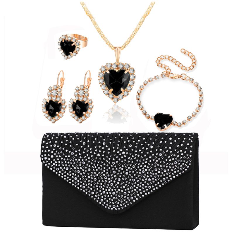 Collana con diamanti, orecchini, anello, bracciale, set di quattro pezzi, gioielli da sposa di alta qualità, borsa da sera, borsa da donna_voghion.com