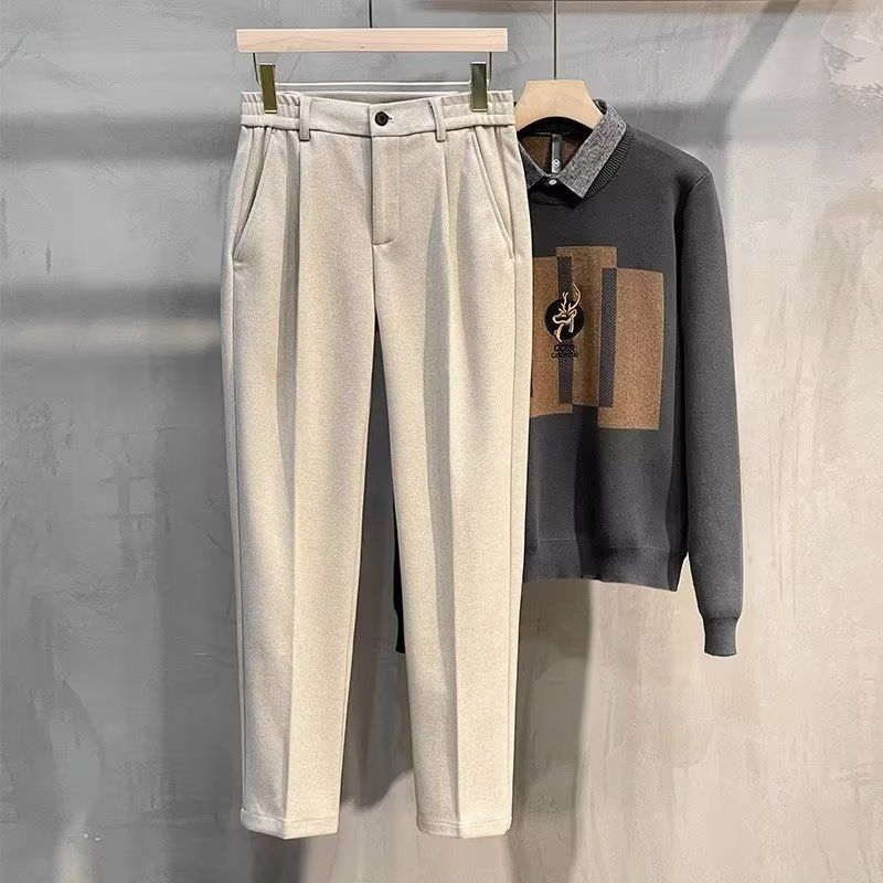 Yün Pantolon Erkek İlkbahar Ve Sonbahar Düz Dokuz Noktalı İnce Kesim Üst Sınıf Pantolon İş Gündelik Pantolon Erkek Pantolon Sonbahar Ve Kış_voghion.com