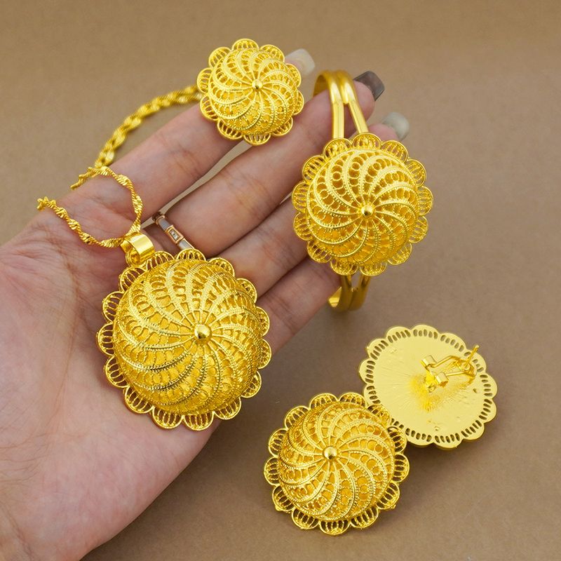 Vierteiliges äthiopisches Silber-Halsketten-Anhänger-Armband-Ohrringe-Ring-Klassiker-Schmuckset_voghion.com