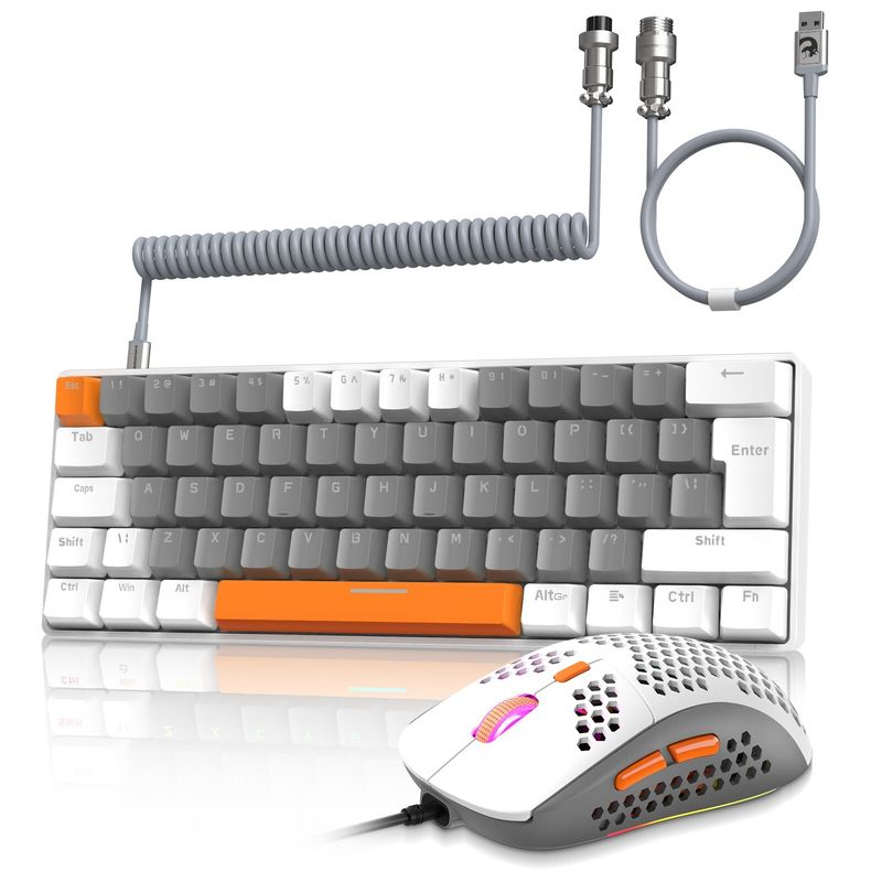 ZIYOU LANG T60 Kabelgebundene Gaming-Tastatur und -Maus-Kombination, gewickelt, USB C, 60 % UK-Layout_voghion.com