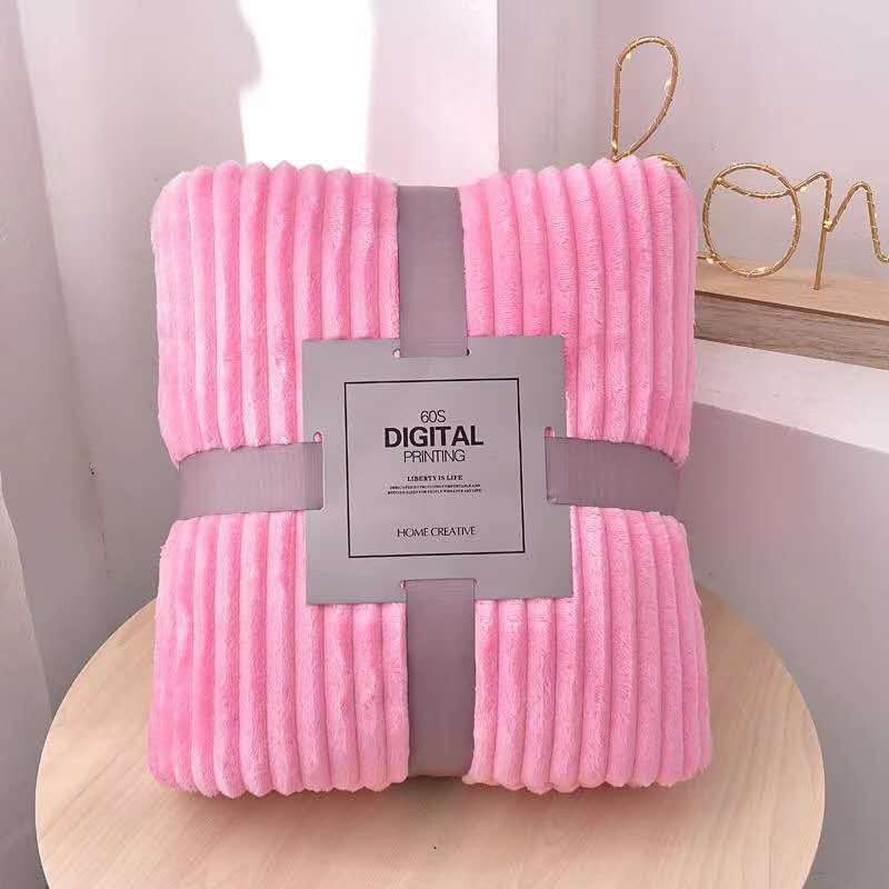 Copridivano in flanella a righe tinta unita, coperta regalo per bambini in velluto corallo tinta unita_voghion.com