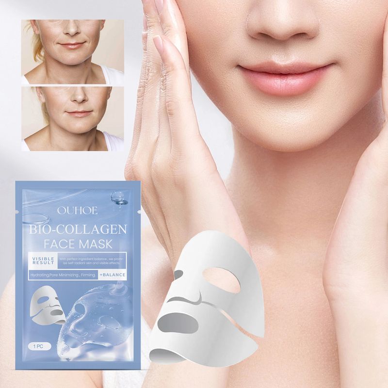 OUHOE Collagen Faltenschutz, Aufhellung feiner Linien, Feuchtigkeitsspendende, aufhellende Gesichtsmaske_voghion.com