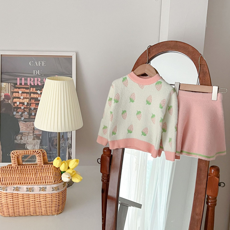 Mädchen pullover erdbeere stricken zwei-stück kleid, baby mädchen herbst und winter neue süße nerz flauschigen kleid_voghion.com
