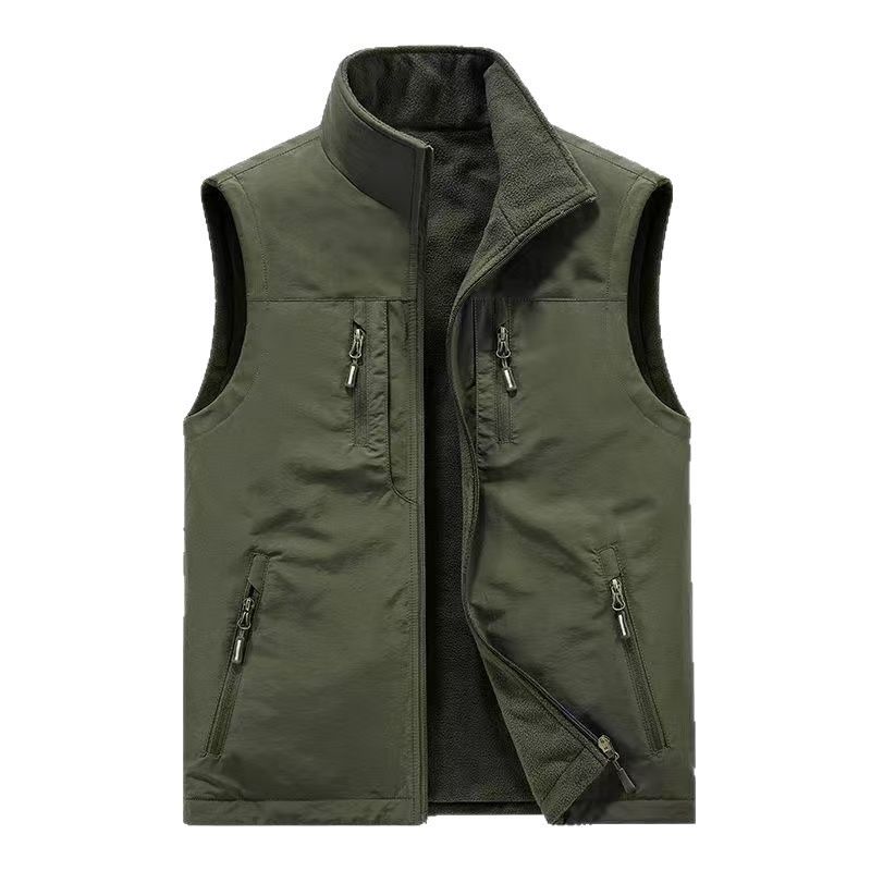 Gilet d'hiver chaud sans manches en polaire épaisse et réversible pour homme, col montant, décontracté et d'extérieur_voghion.com