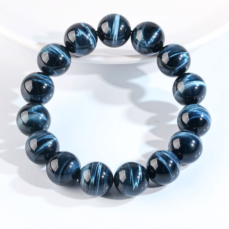 Bracelet polyvalent Donghai Ketang en bois d'œil de tigre bleu naturel et calcédoine, motif éclair, pierre de courage_voghion.com