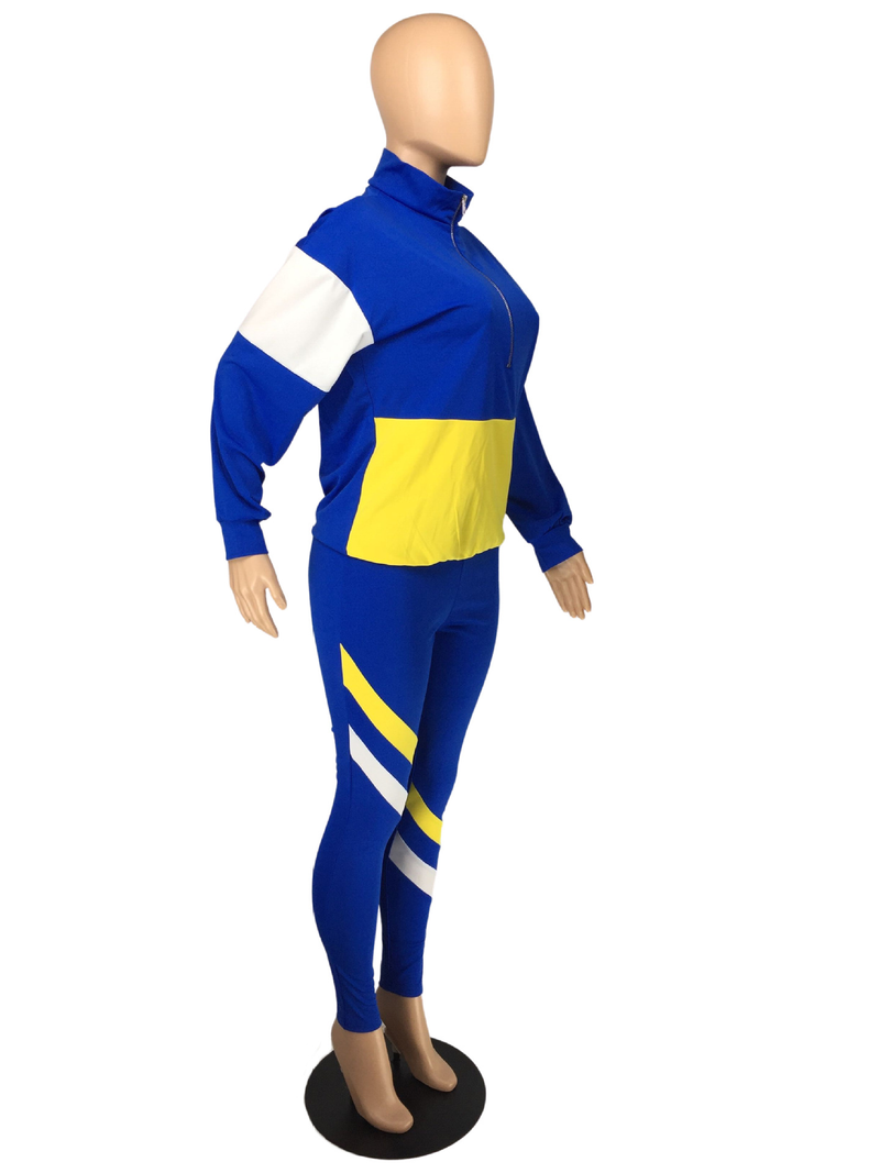 Zweiteiliger Freizeit-Sportanzug für Damen im Farb-Patchwork-Design_voghion.com