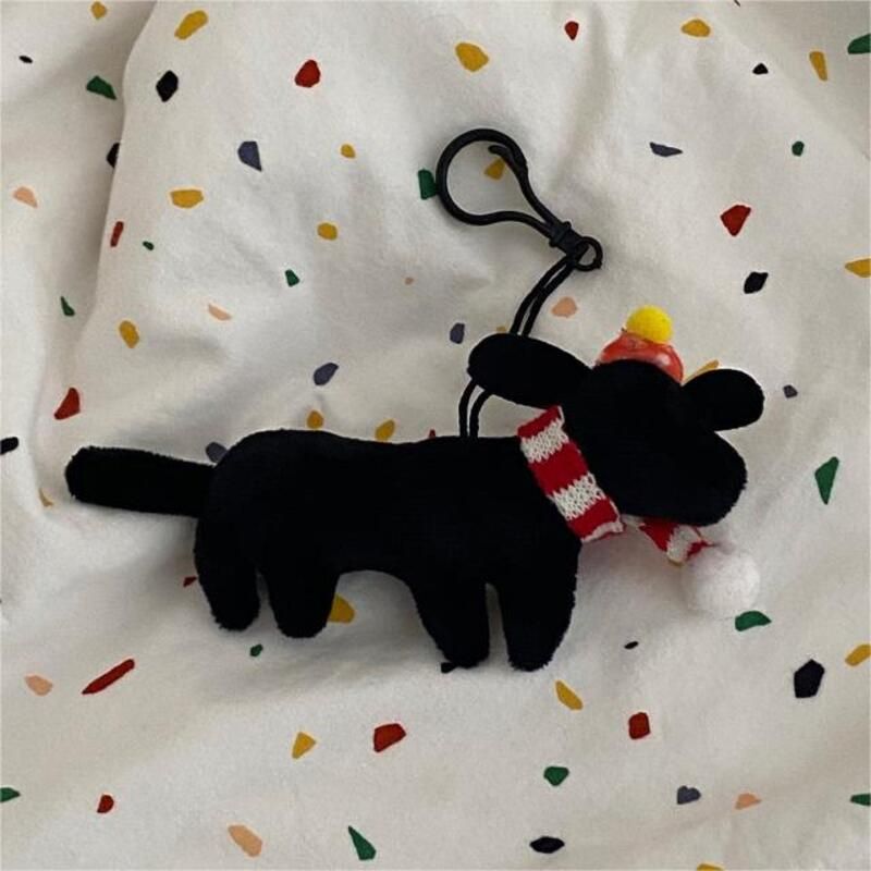 Cute Plush Black Dog Toy Christmas Ornament For Student Backpack Decoration Gift Short Plush 159cm Black_voghion.com