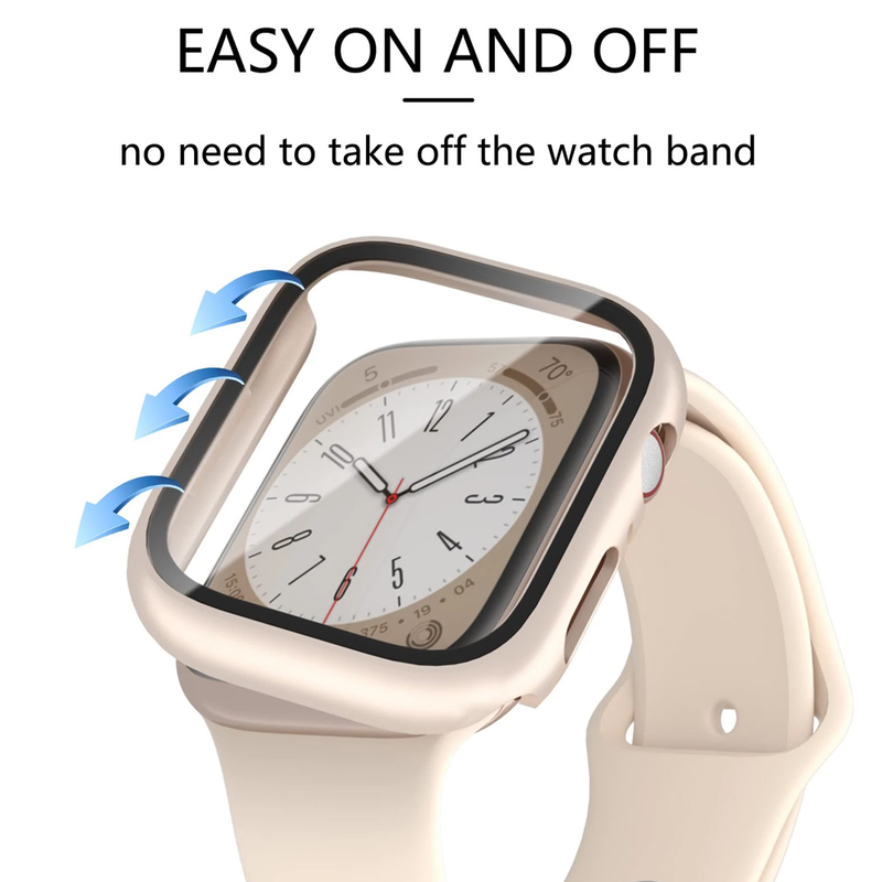 Grūdintas stiklas + dangtelis Apple Watch 8 44mm 40mm 42mm 38mm PC buferis Ekrano apsauginis dėklas iWatch series 7 6 5 4 3 se 41mm 45mm_voghion.com
