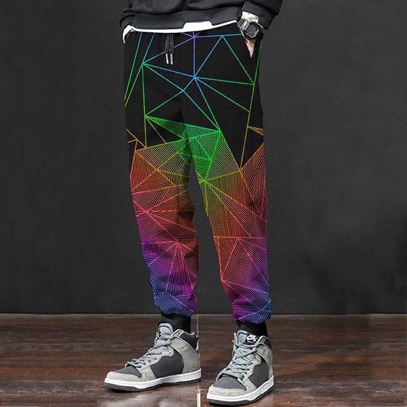 Premium Ürünler 2024 Yeni 3D Baskılı Slim Fit El Boyalı Rahat Orta Bel Erkekler İçin, Kişiselleştirilmiş Bacak Bağlama Pantolonu_voghion.com