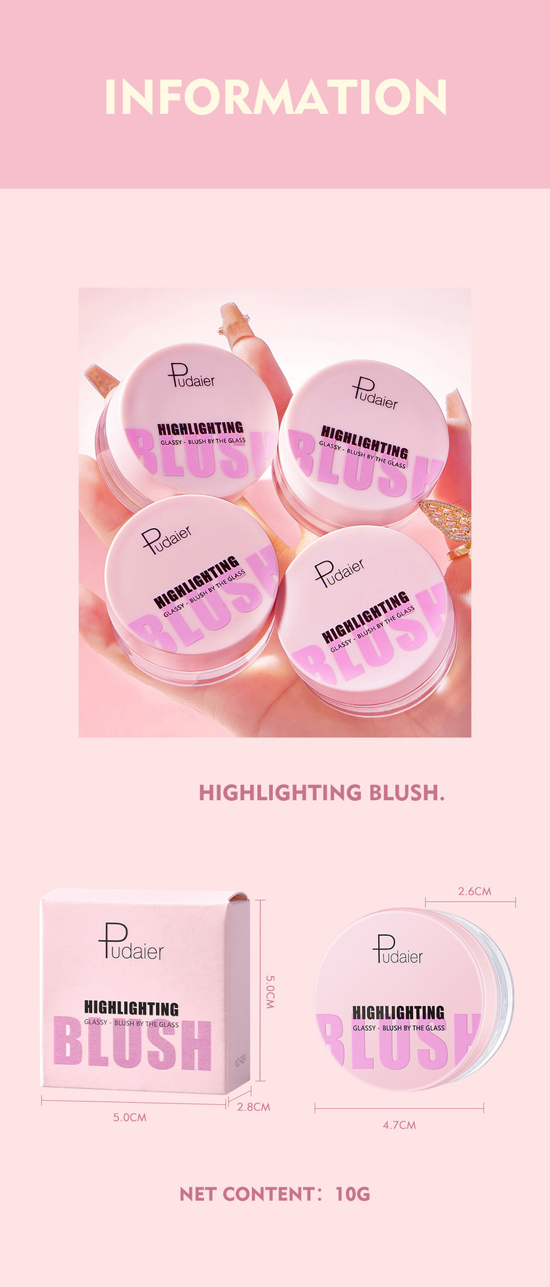 Pudaier warm transparent color changing gel high gloss cream natural nude makeup rouge powder blusher_voghion.com