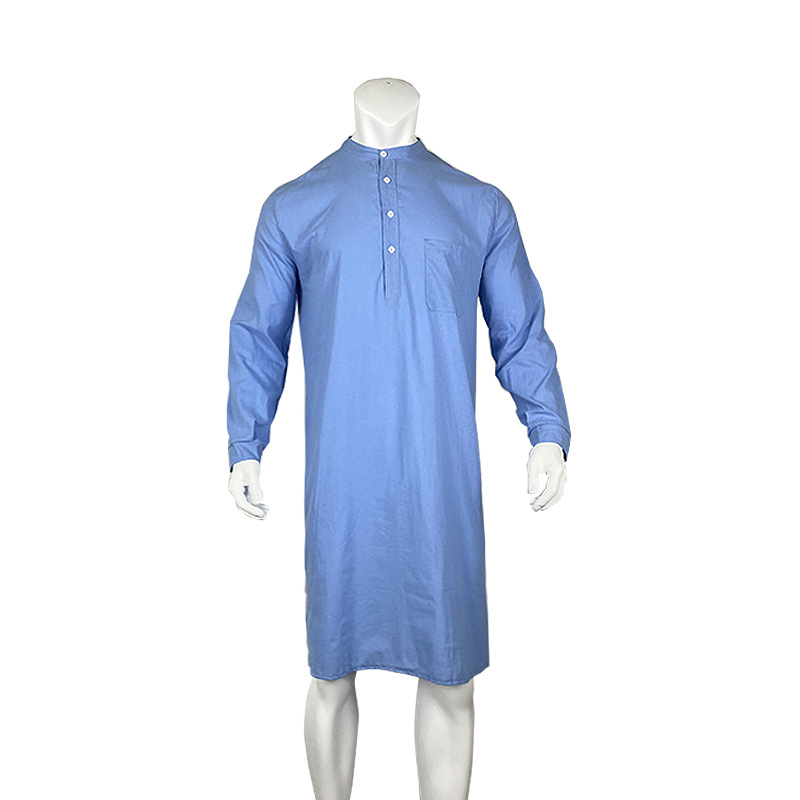 Man's clothing Fashion robe Long sleeve button solid color printed shirt Muslim men's robe_voghion.com