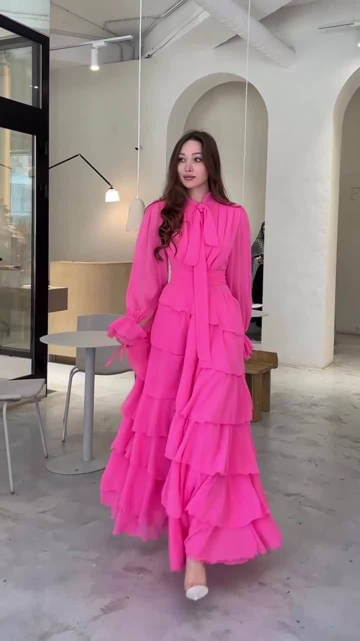 Elegant Chiffon Dress With Ruffles & High Neck - Victorian Style Blouse Dress (Breathable Flowy & Feminine Design)_voghion.com