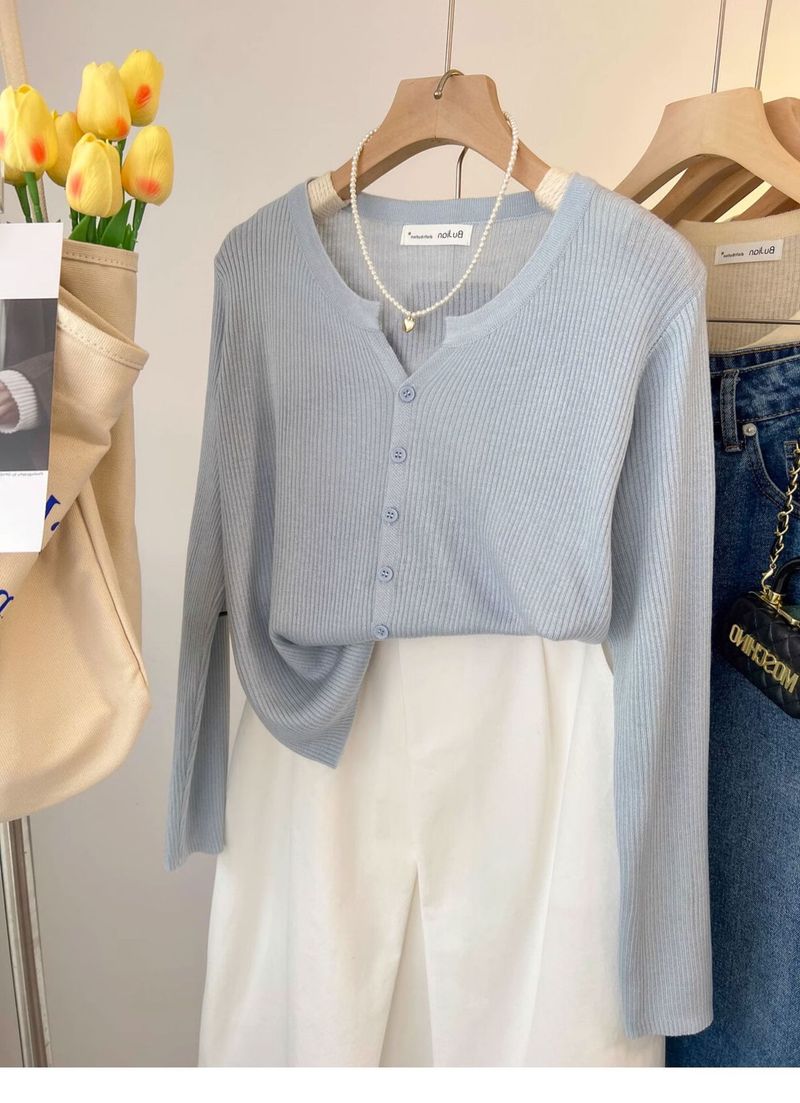 ragazza 6 lana latte blu corto lavorato a maglia per donna primavera e autunno cardigan a maniche lunghe piccolo profumo stile strato interno base_voghion.com