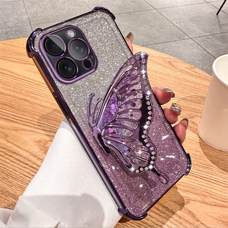 Quicksand Butterfly Bracket Case For POCO F6 X6 M6 Redmi Note 13R 13 5G Xiaomi Mi 13T Pro Corners Protect Bump Cover_voghion.com