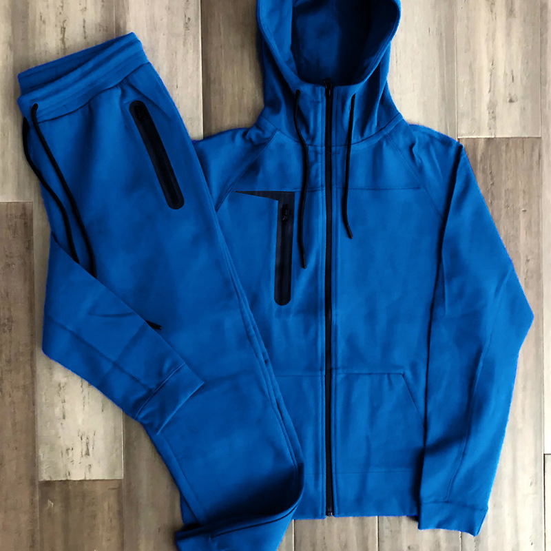 Streetwear męskie dresy moda jesienna kieszenie na zamek błyskawiczny bluza z kapturem i spodniami dresowymi z długim rękawem zestawy dwuczęściowe męskie Casual_voghion.com