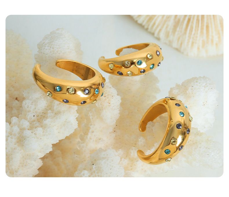 Retro Inlaid Ring Colored Diamond Opening Personality Temperament Ring Titanium Steel Ring Jewelry Women_voghion.com