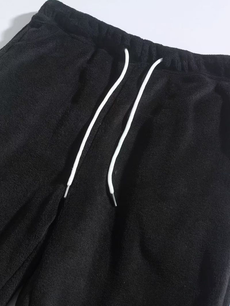 Conjunto de sudadera con capucha y jogger para hombre: dos piezas informales de color liso para otoño e invierno: negro, gris, verde militar y camel._voghion.com