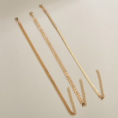 Jewelry Metal Texture Chain Leaf Set Of 3 Anklets_voghion.com
