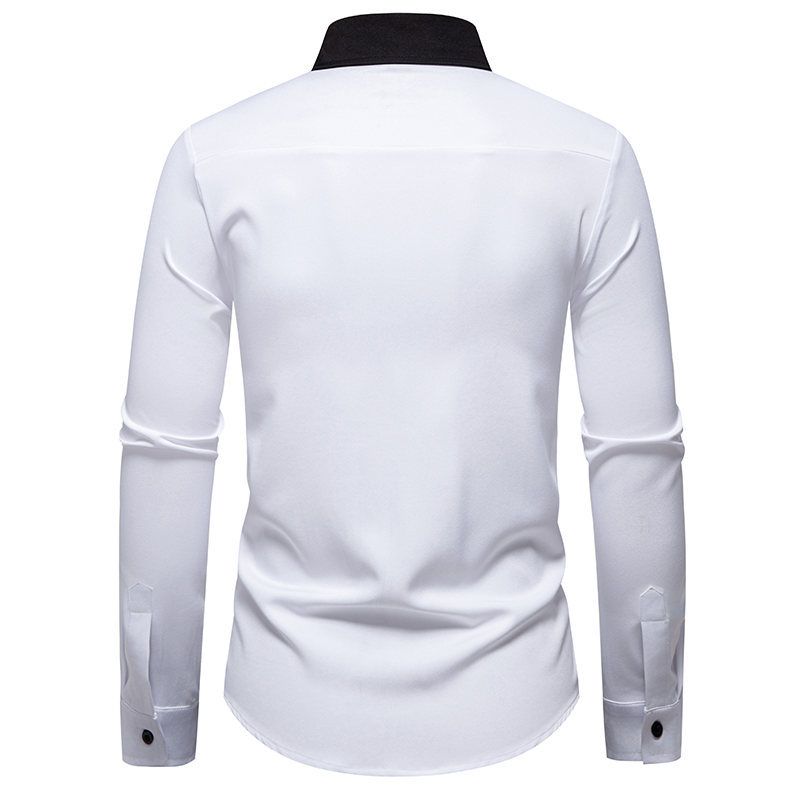 Men's British Style Long Sleeve Shirt – Contrast Panel Slim Fit Cotton Blend Casual Shirt For Work & Leisure (White/Black, S-Xxl)_voghion.com