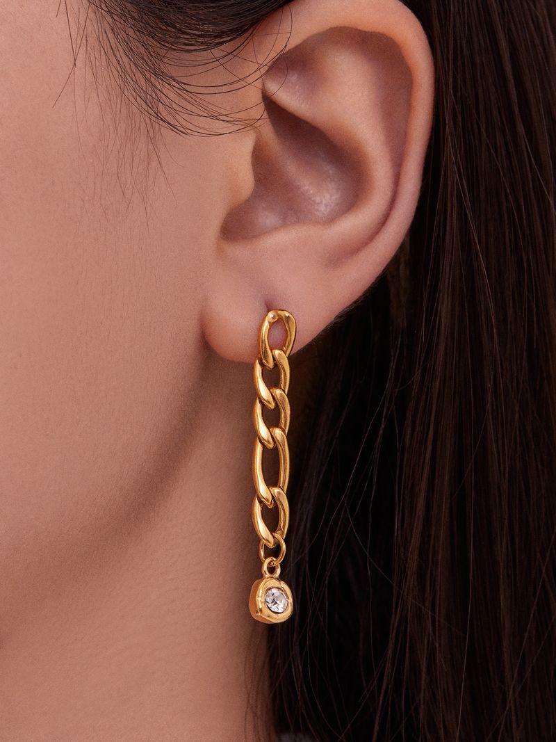 Square Sugar Exaggerated Personality Cold Wind Earrings Stainless Steel Chain Round Zircon Earrings Female_voghion.com