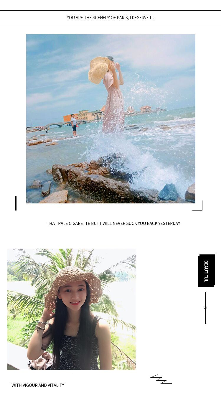 Pdmcms Straw Hat Women's Hat Foldable Beach Versatile in Summer Fresh and Fashionable Beach Vacation Sunshade Hat_voghion.com