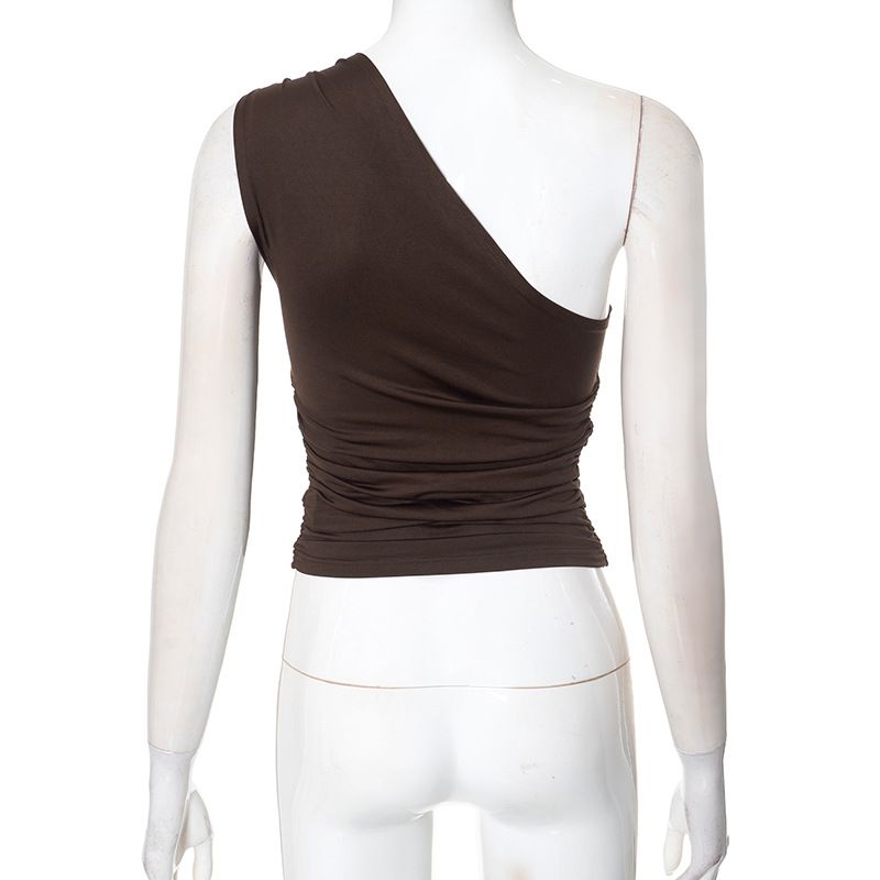 Women's Clothing Spring And Summer New Sexy One Shoulder Navel Baring Vest T Shirt Tops For Women_voghion.com