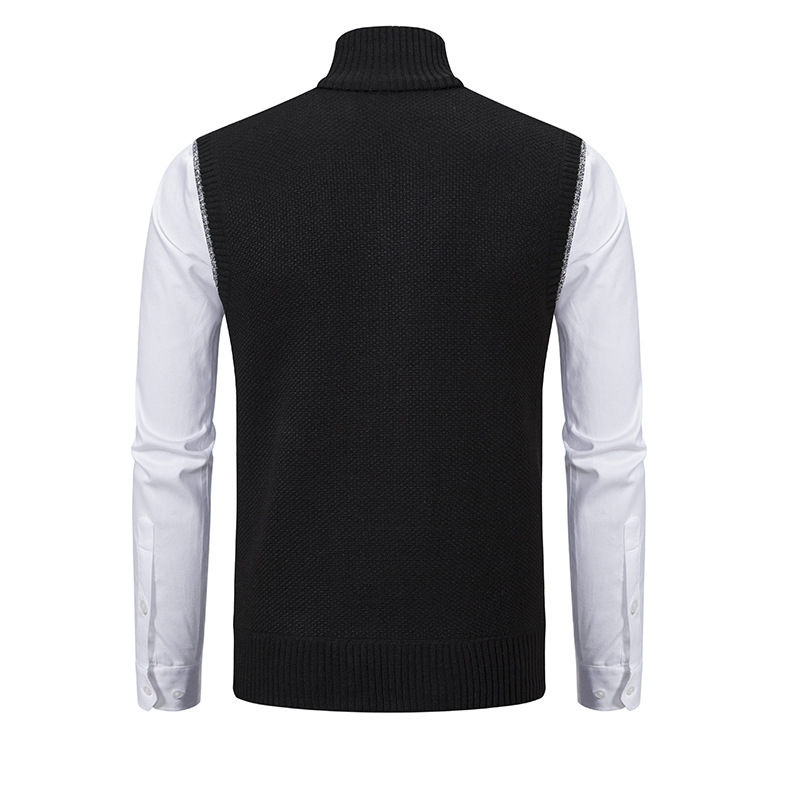 2024 Spring and Autumn New Solid Vest Coat Men's Casual Standing Collar Sleeveless Knit_voghion.com