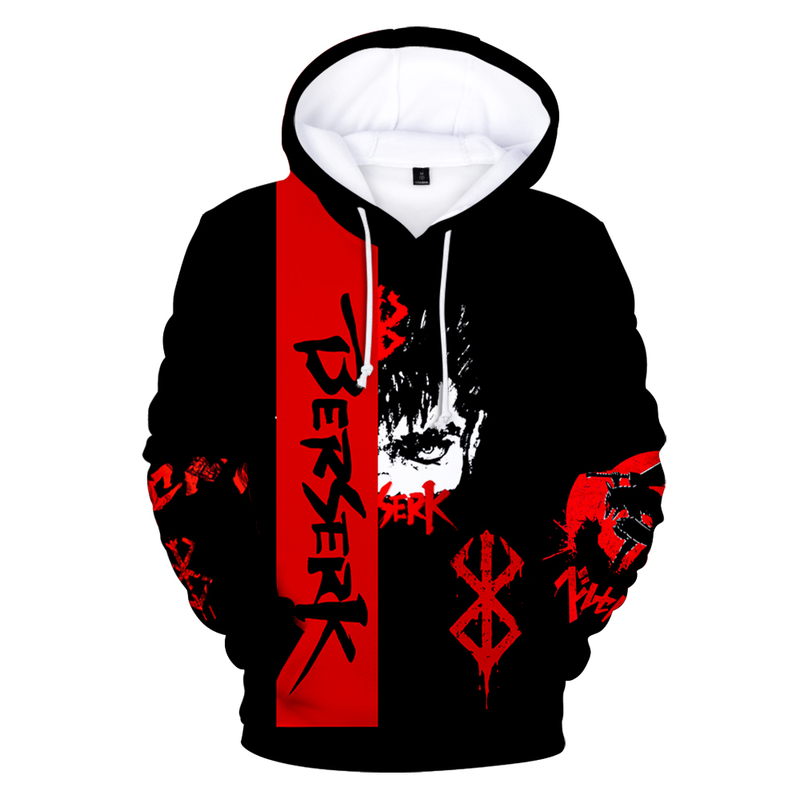 Felpe con cappuccio autunno 3D Comic Berserk Felpe da uomo Donna Pullover unisex Moda Felpa con cappuccio per bambini Casual Ragazzi Nero_voghion.com