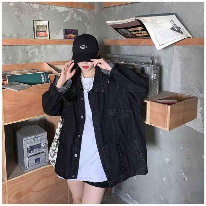 Chaqueta corta vaquera Harajuku de color liso, nueva pieza, de manga larga, de un solo pecho, sencilla y moderna para mujer 218-8WT2033P65_voghion.com