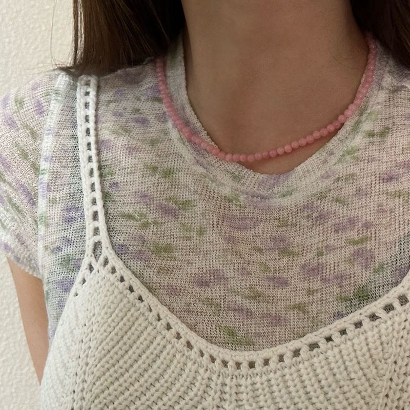 Klaar voorraad Minar Exquisite 4 6 8mm roze kleur ronde natuurlijke stenen kralen ketting voor vrouwen handgemaakte zilveren vergulde ketting streng_voghion.com