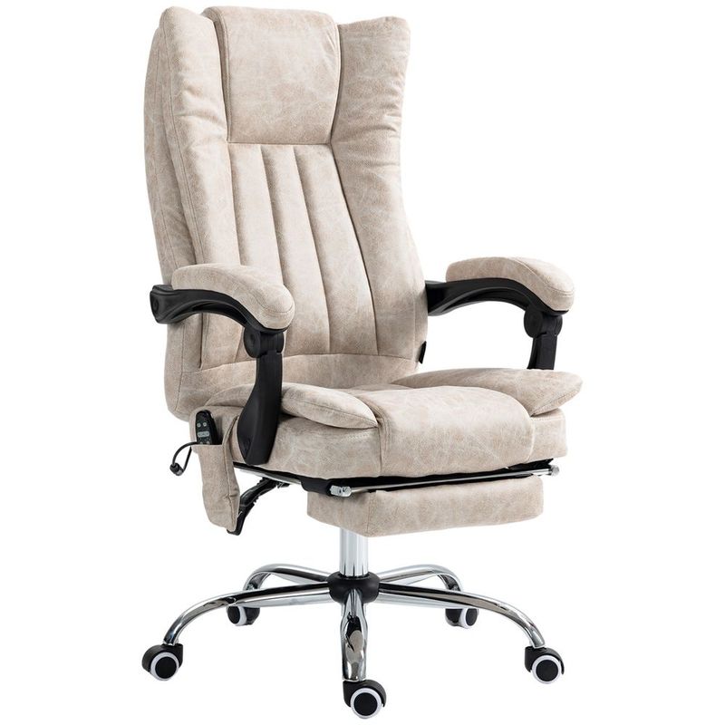 Vinsetto Microfiber Office Chair, High Back Computer Chair With 6 Point Massage, Heat, Adjustable Height And Retractable Footrest, Cream White_voghion.com
