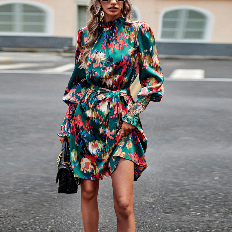 Abito elegante a maniche lunghe stampato Diyun autunno 2023_voghion.com