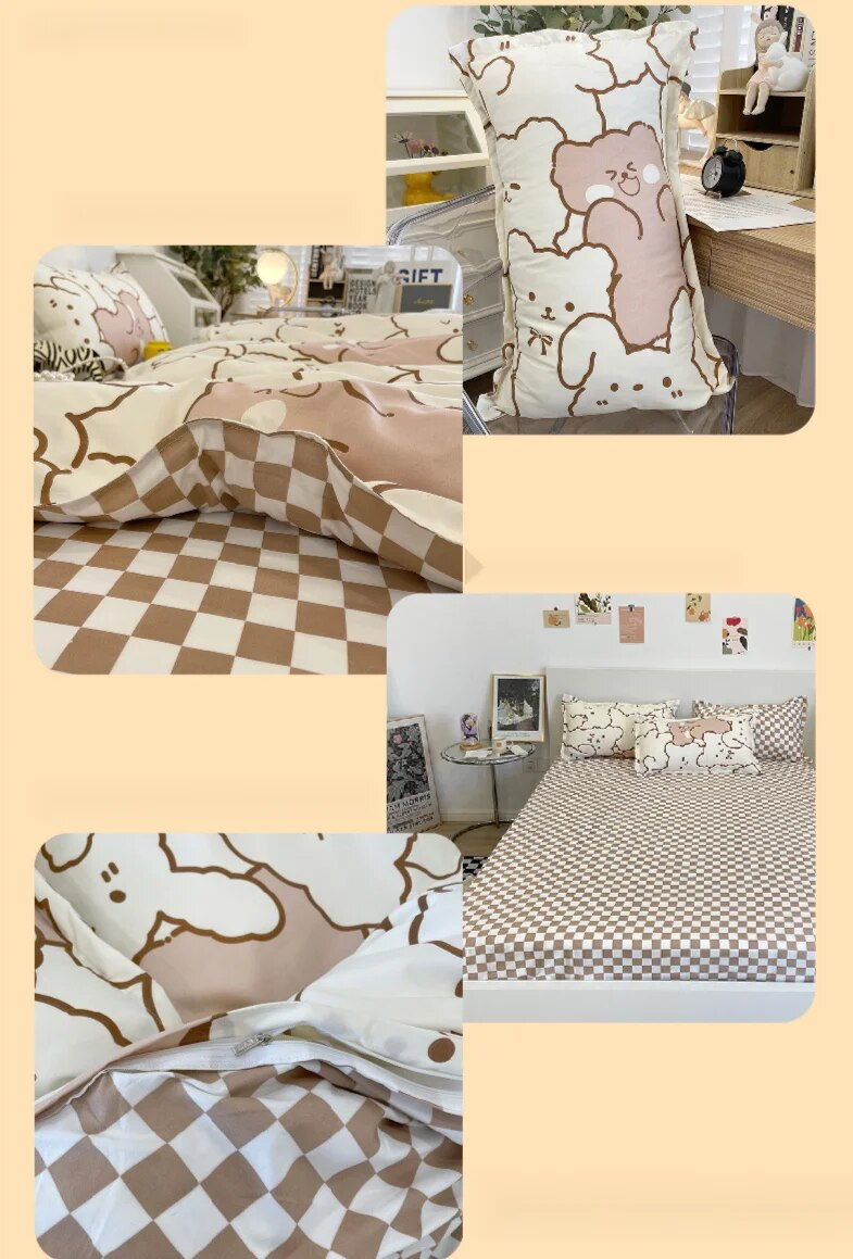 Small fresh four bed sheets and duvet covers, spring student dormitory three set of single piece cartoon bedding_voghion.com