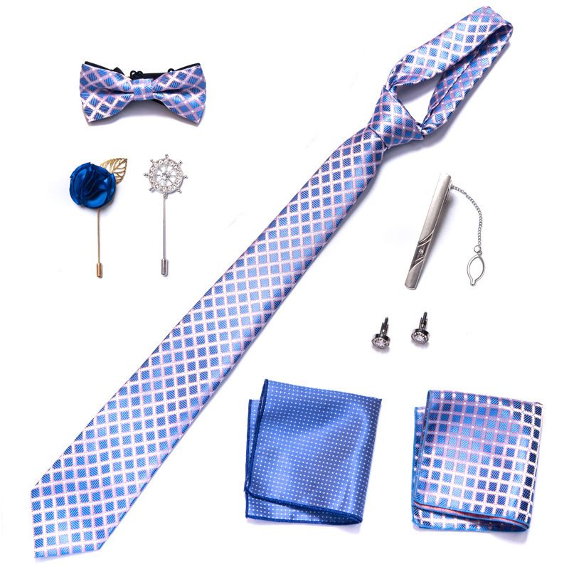 Gravata masculina lenço quadrado conjunto de caixa de presente de 8 peças namorado gravata presente transfronteiriça venda quente_voghion.com
