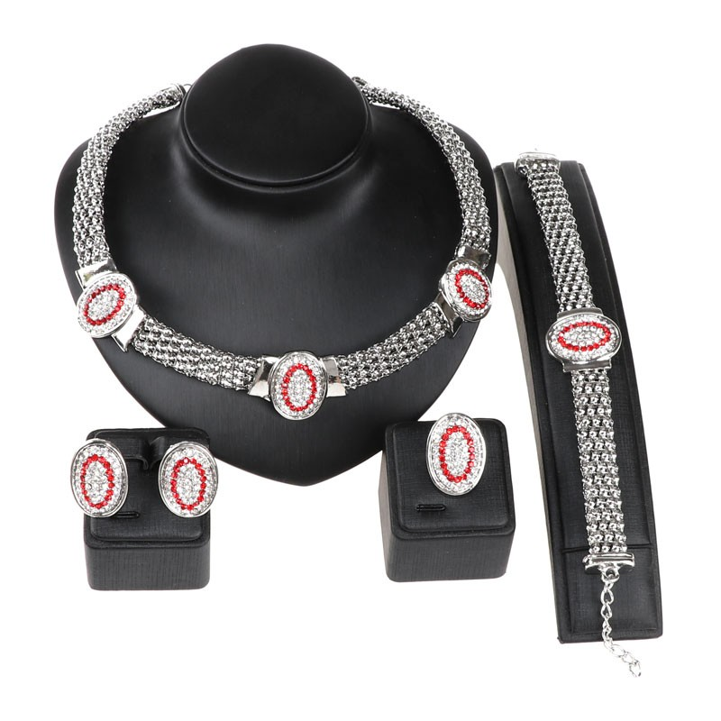 Women Classic Crystal Wedding Party Jewelry Accessories Necklace Earrings Bracelet Ring Prom Jewelry Sets_voghion.com