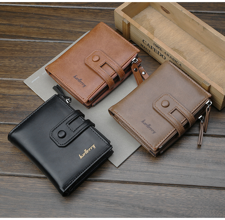Wallet/Men's Short Retro Double Zipper Multifunctional Wallet/Fashionable Multi-Card Coin Purse Lovers_voghion.com