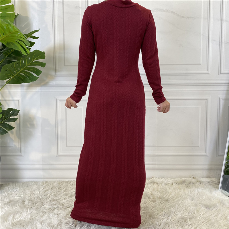 Modisches einfarbiges Strickpullover-Basiskleid für Damen_voghion.com