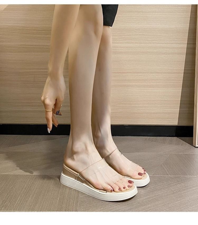 Transparent Ribbon 2025 New Summer Style Fashionable Thick Soled High Heeled Beach Shoes With Anti Slip Flat Sole And_voghion.com