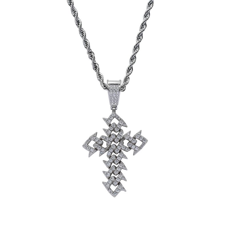 Cuban Chain Pendant Hip Hop Jewelry Copper Inlaid Zircon Trendy Versatile Style Thorn Vine Cross_voghion.com