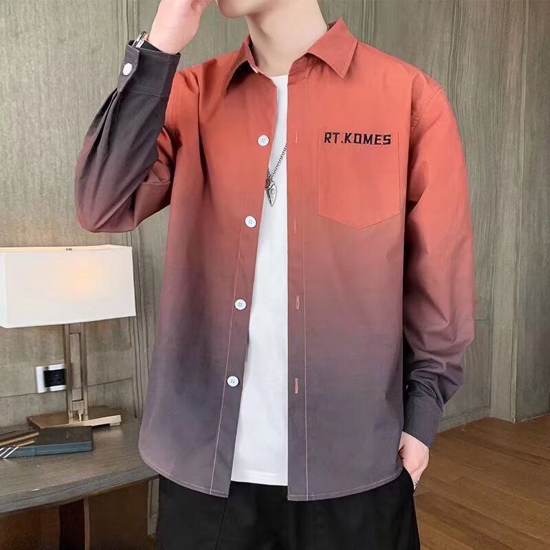 Camicia a maniche lunghe sfumata da uomo Primavera/Estate Cappotto sottile sciolto Camicia di marca di moda casual alla moda stile coreano_voghion.com